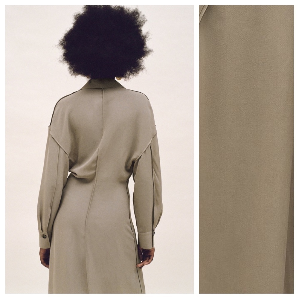 NWT Zara Limited Edition Khaki 100% Viscose Longline Collared Shirt Dress Size S - Picture 9 of 15